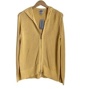 Chico’s Size 0 Yellow Zip Hoodie Sweater Jacket Isle Mesh Crochet Cotton Coastal
